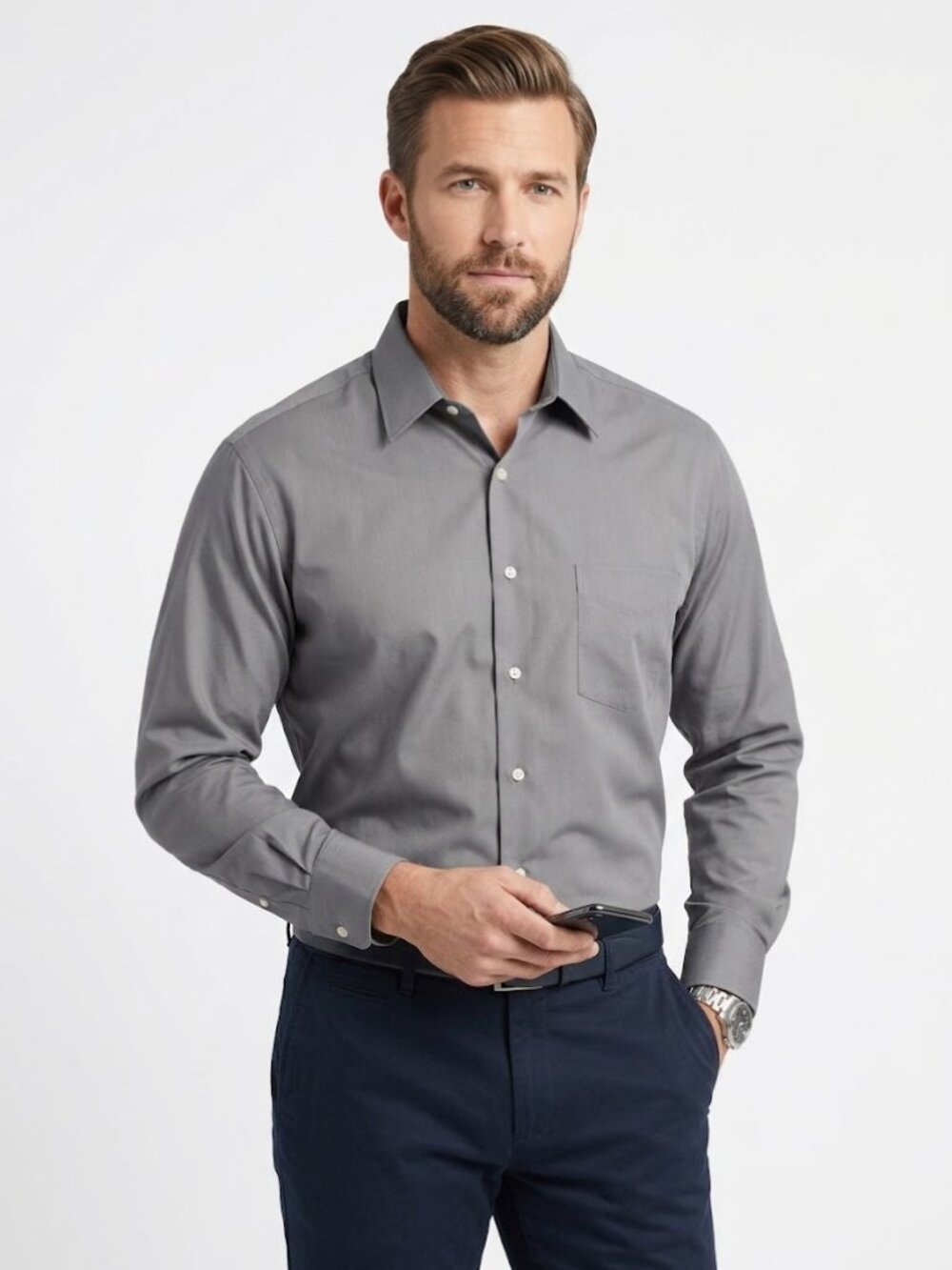 Van Heusen Men’s Lux Sateen Dress Shirt  Wrinkle‑Free  Gray  18.5 34/35 Big